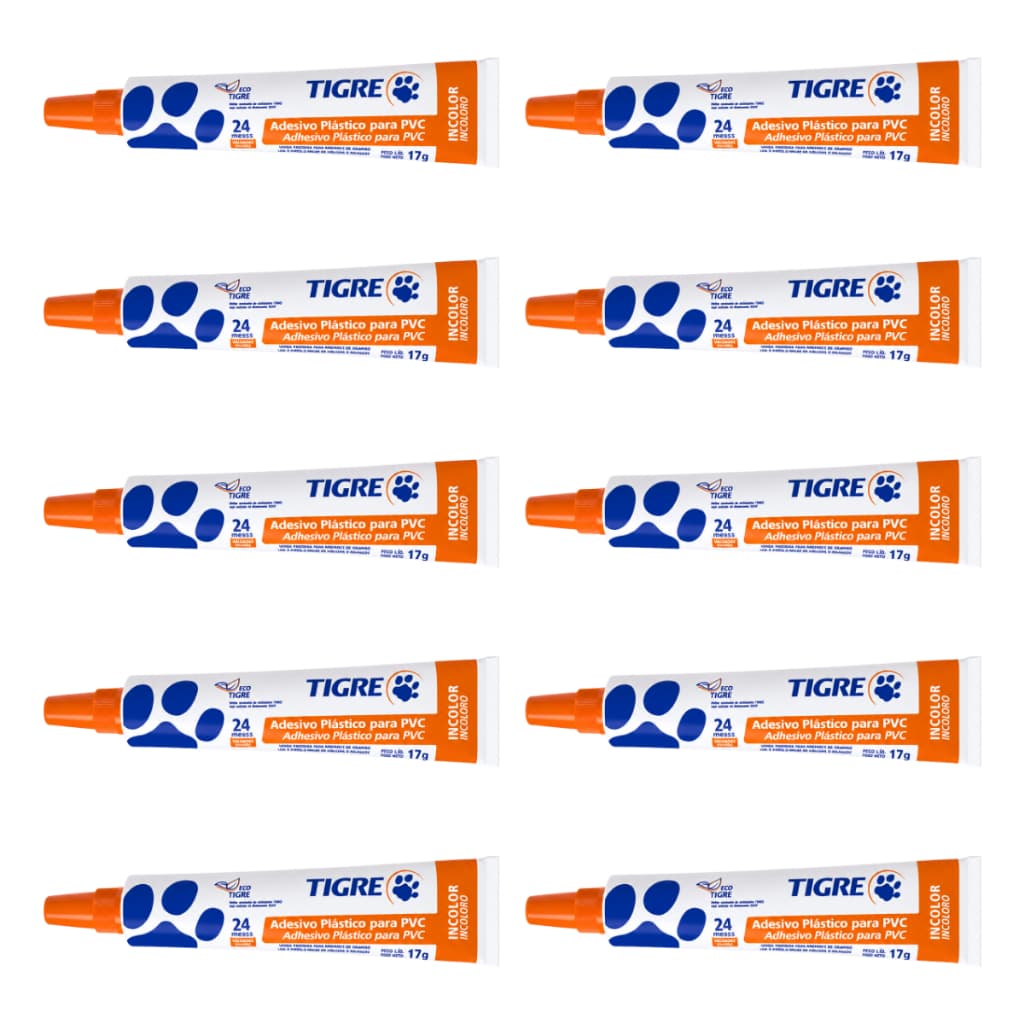 Kit 10 Adesivo Plástico Cola Pvc Bisnaga 17g Tigre Cano