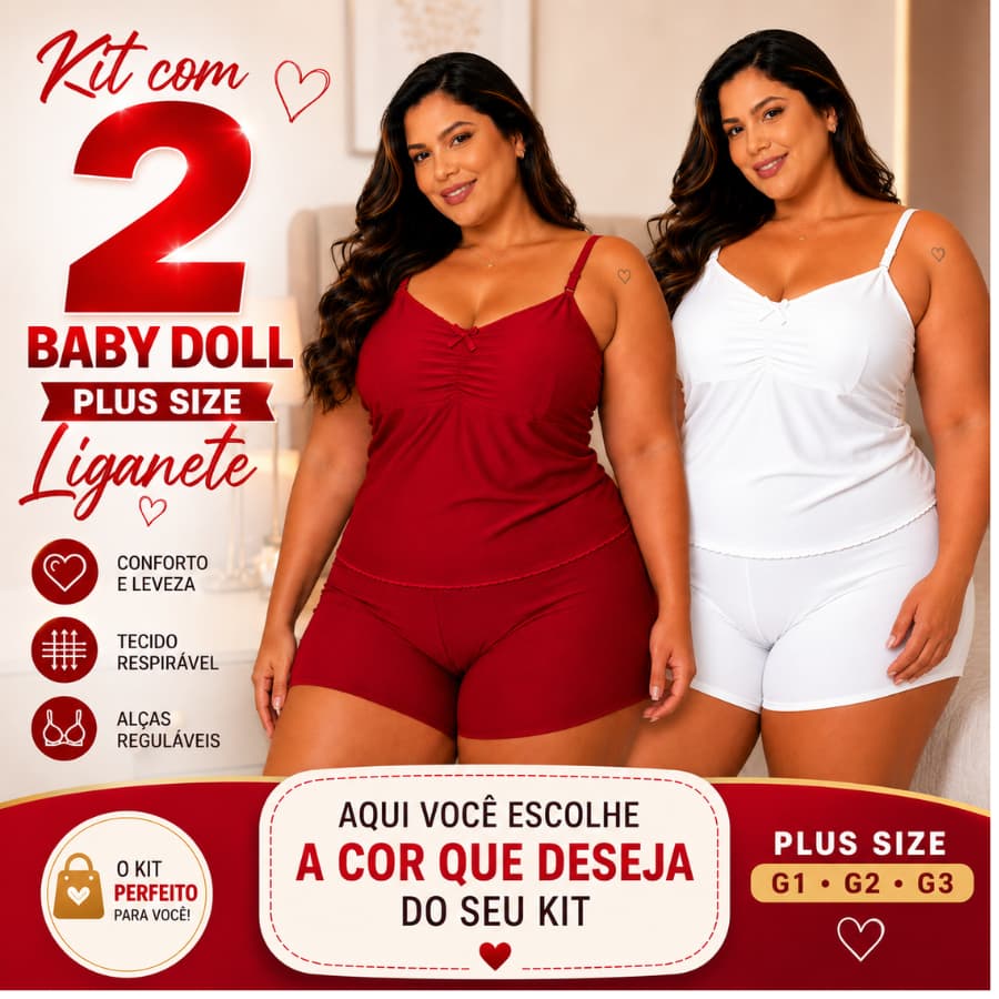 Kit com 2 Baby Doll Short Doll Pijama  Feminino Plus Size Malha Fria super confortavel