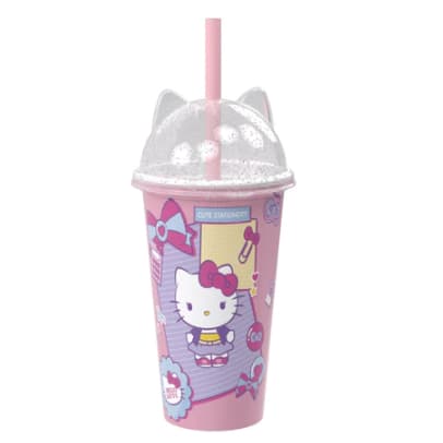 Copo Shake Hello Kitty com Tampa Lúdica Com Glitter 500 ml – Plasútil | Estilo, Praticidade e Diversão