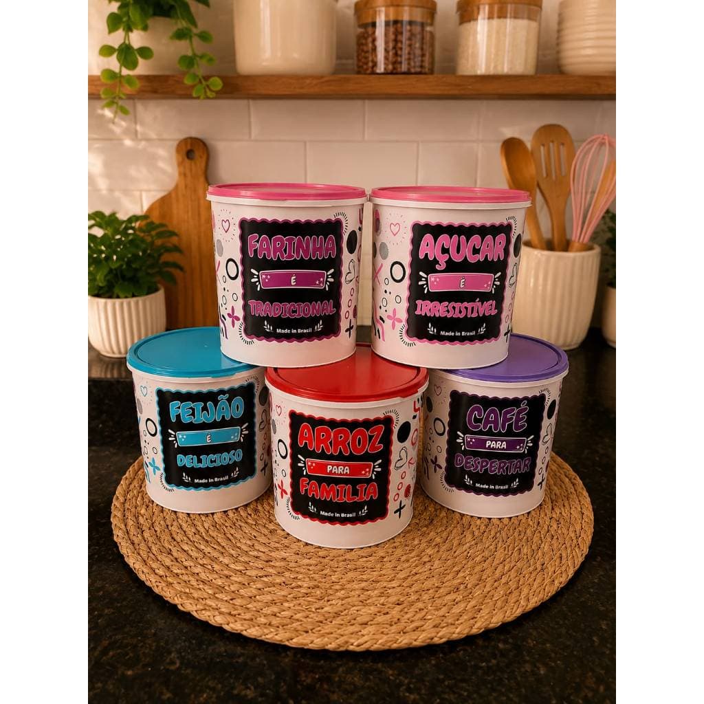 Kit de Pote Mantimento Organizadores de Plástico para Mantimentos – Colorido e Moderno
