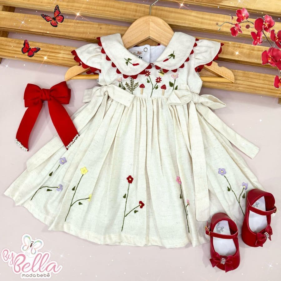 VESTIDO INFANTIL BEBÊ BORDADO MANUAL NATAL ELEANOR