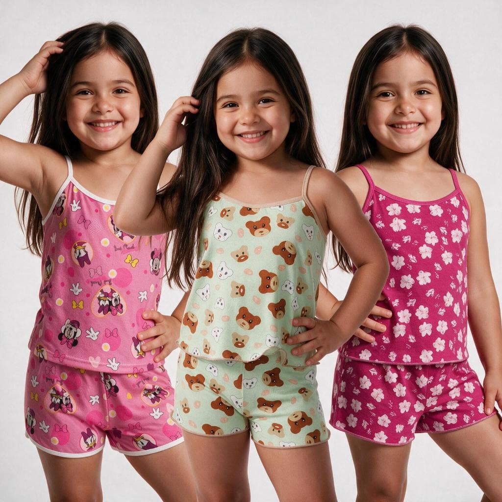 Kit 3  pijamas short doll infantil menina frescos e leves. estampados