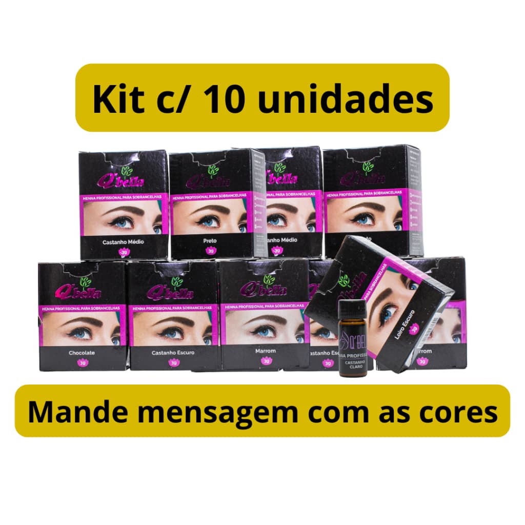 Henna para sobrancelhas Q'Bella 3g - QBella - com 10 unidades (escolher cores por mensagem)