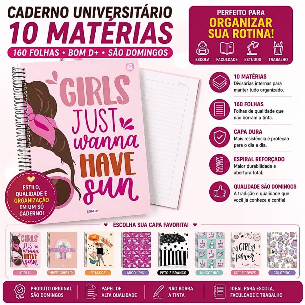 Caderno Universitário 10 Matérias 160 Folhas Bom D+ São Domingos