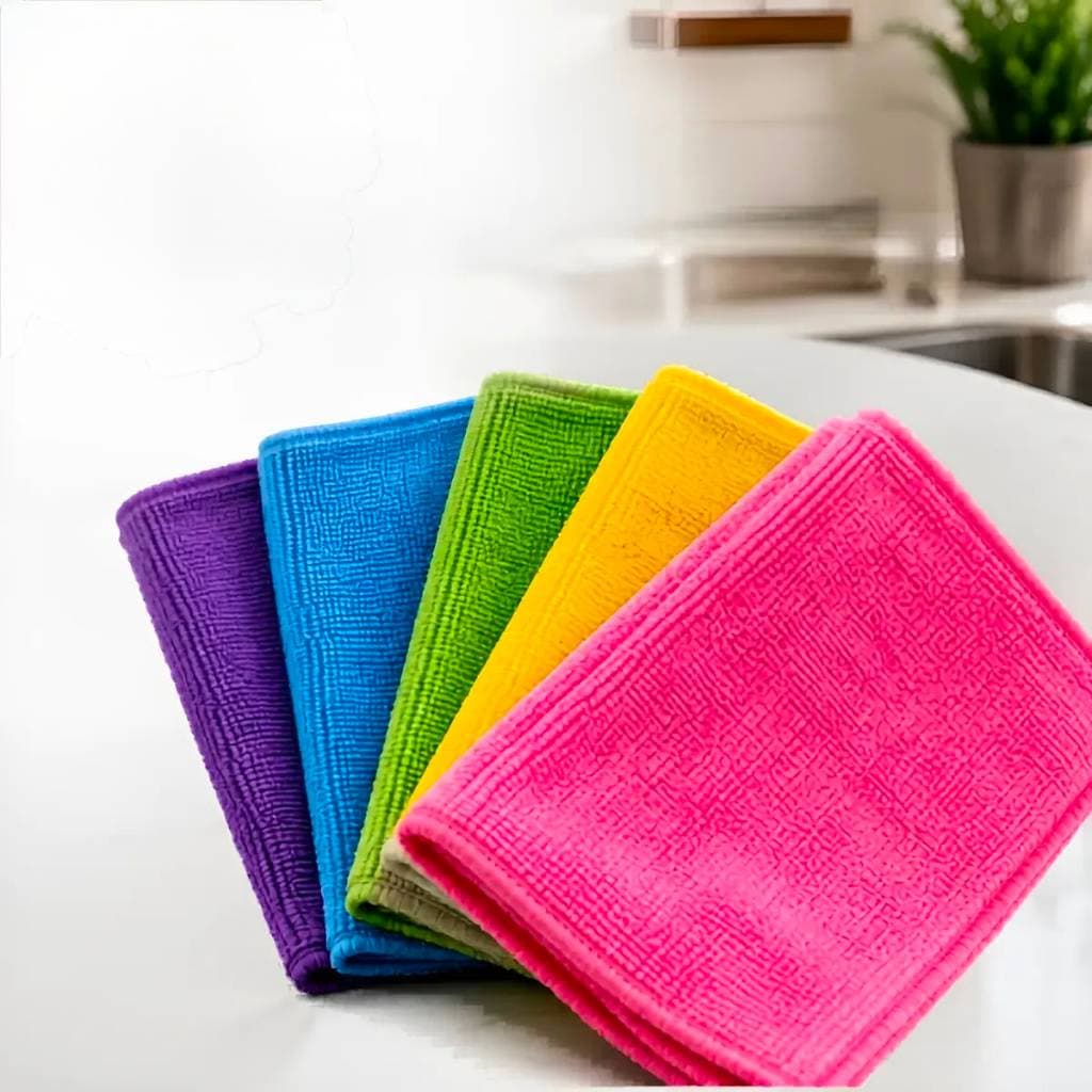 Kit 5 Panos de Microfibra 30x30cm Toalha de Limpeza Multiuso Colorida