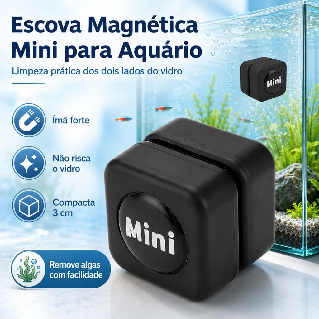 Mini escova magnética de algas para limpeza de vidro/acrílico para tanque de peixes e ferramenta de limpeza de aquário