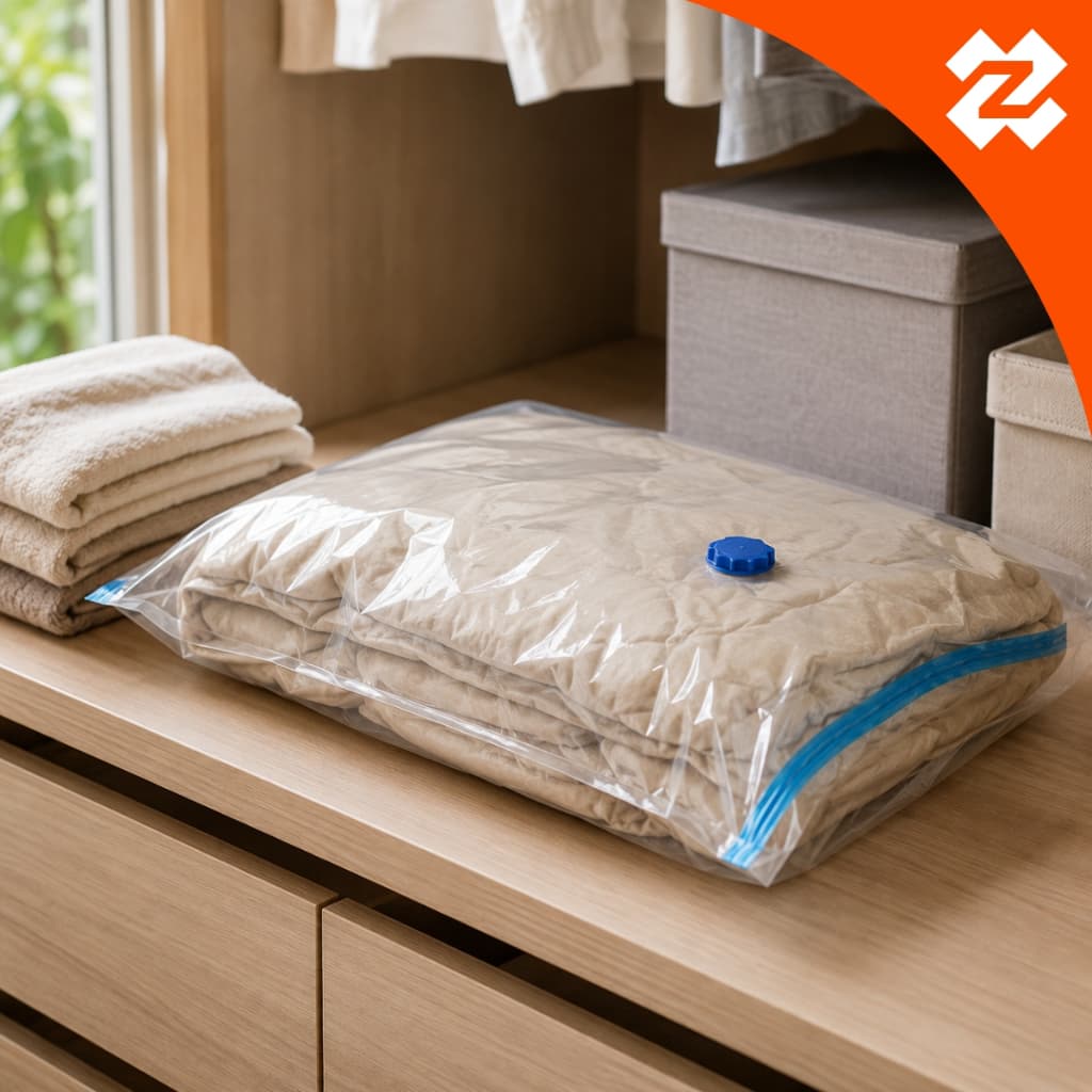 Saco à Vácuo Manual Grande 70x100cm Organizador Viagem Roupa Mala Edredom Cobertor Reutilizável