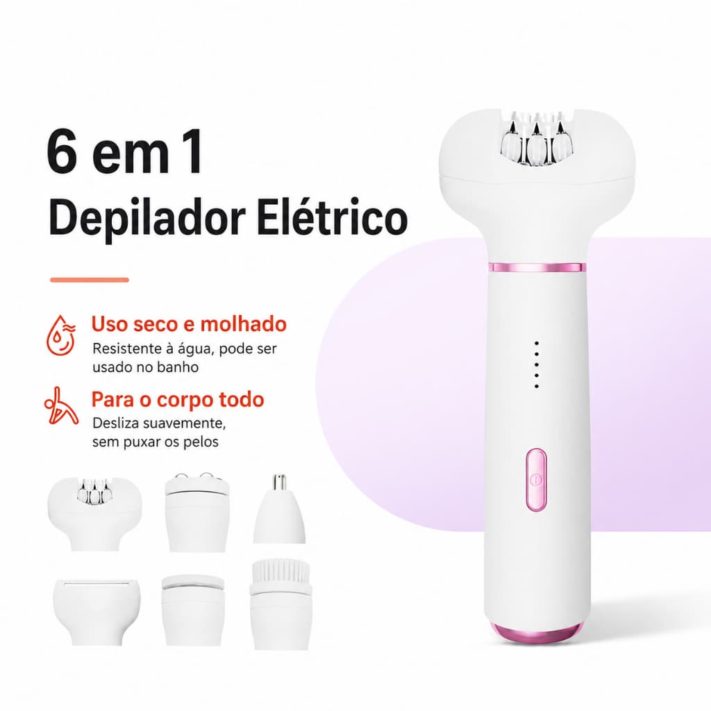 Depilador Elétrico Feminino 6 em 1 para Depilar Pelos íntimos e Das Pernas Rosto corpo Recarregável