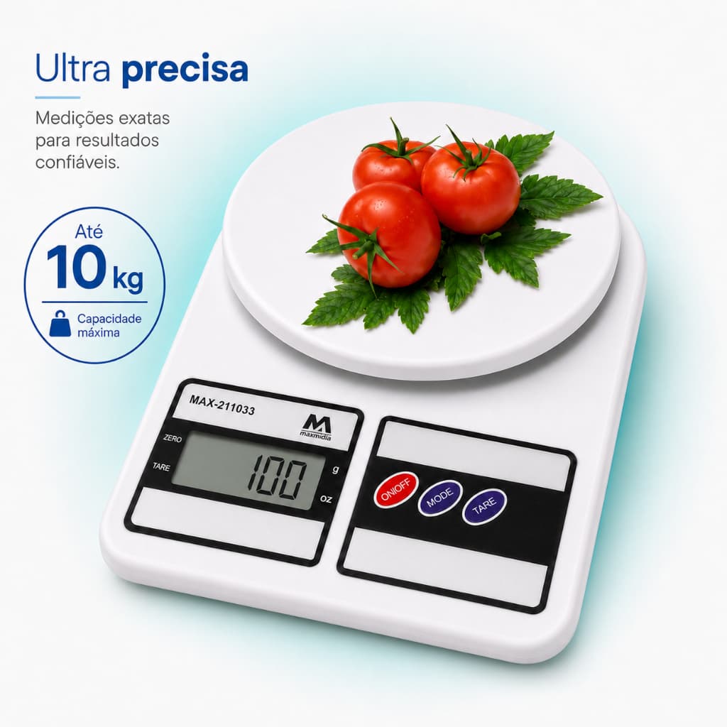 Balança Digital de Cozinha 10 kg com Função Tara e Alta Precisão para Casa e Restaurante