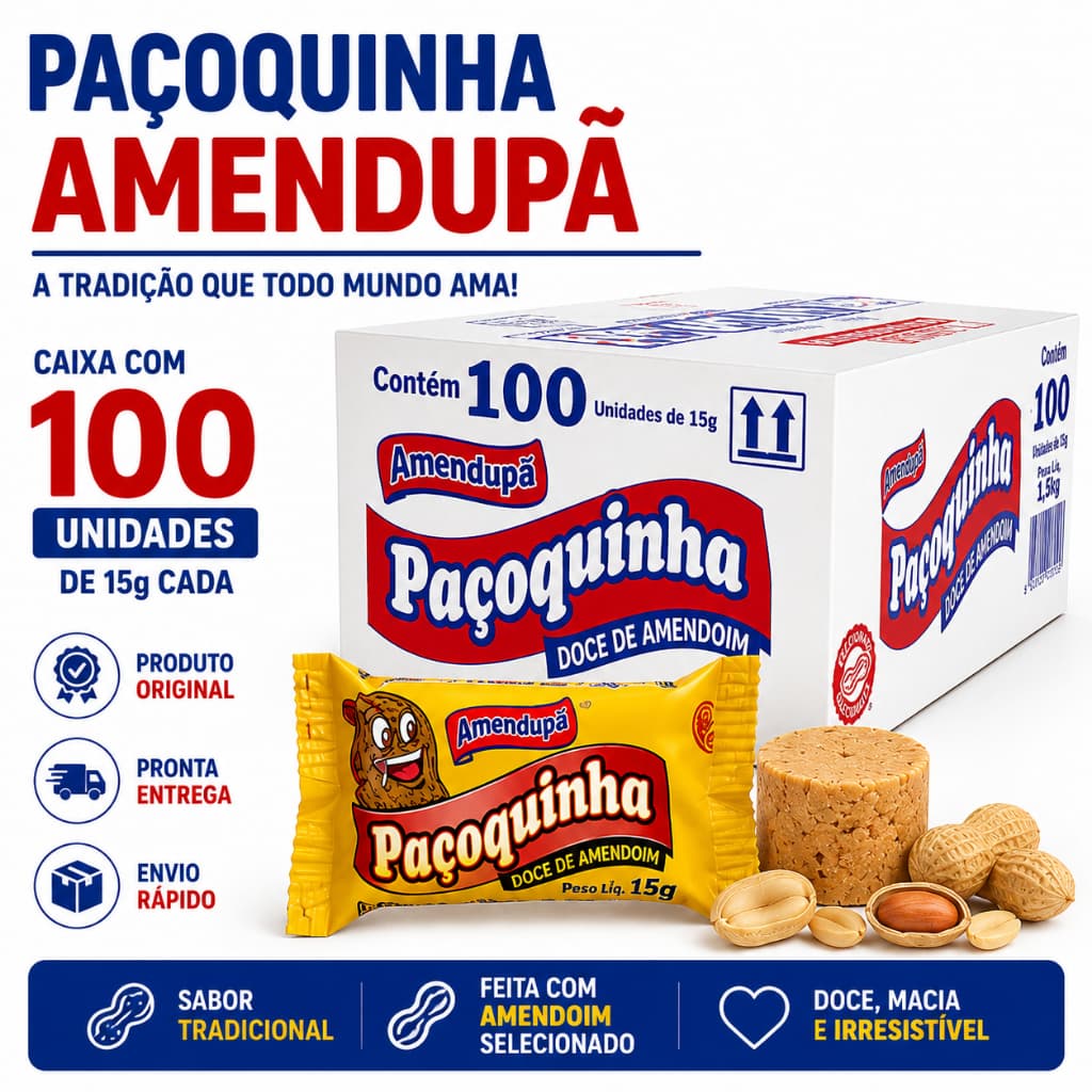 Paçoca Paçoquinha Amendupã Doce Amendoim Caixa 100 Unidades