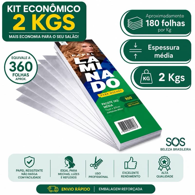 Kit economico 2 KG Papel Laminado Para Mechas Luzes 11x50 90g
