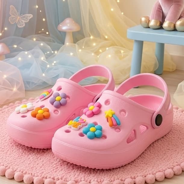 Babuche Infantil Menina C Sandalia Rosa Bebê Flores Estrelinha Leve Antiderrapante Calçado Criança Envio Rapido