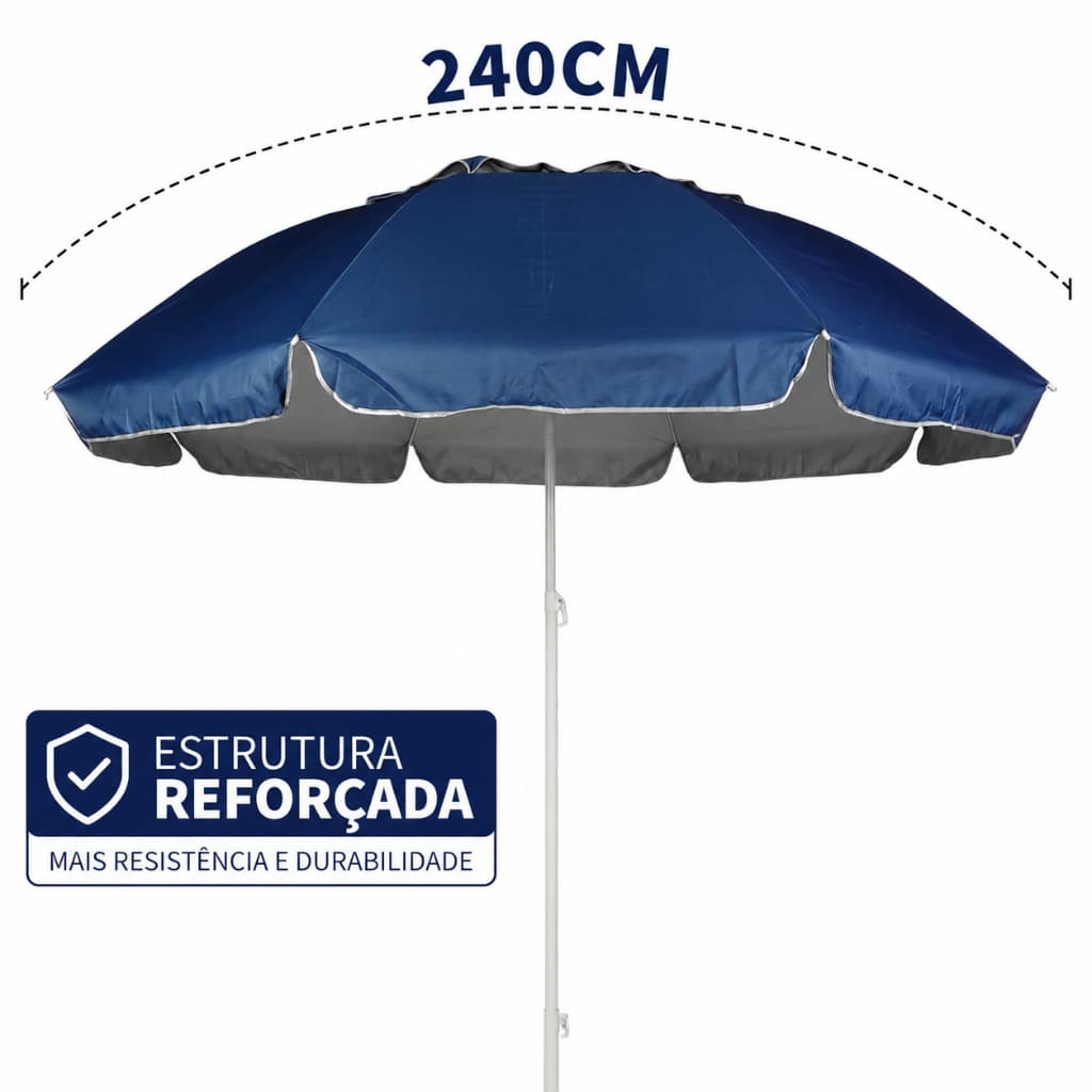 Guarda Sol  2,4M Gigante Vareta Reforçado Proteção UV TECIDO GROSSO DE QUALIDADE