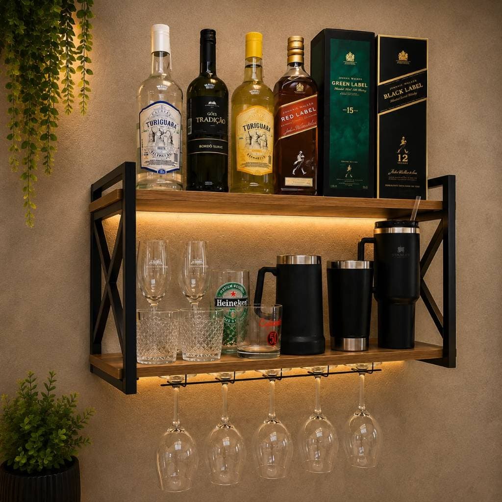 Bar Parede Adega Barzinho Decoração Porta Taças com Prateleira Oferta 100% Oferta