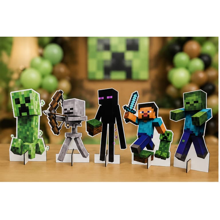 Kit 5 Totens Display de Mesa Minecraft 20cm MDF 3mm Impressão UV Decoração Festa Infantil Aniversário