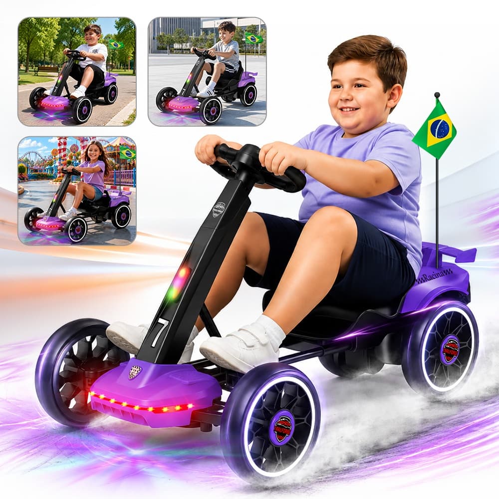 TRAILFORGE Mini Carro Elétrico Infantil Conect Kart com Controle Remoto, Luzes LED triciclo