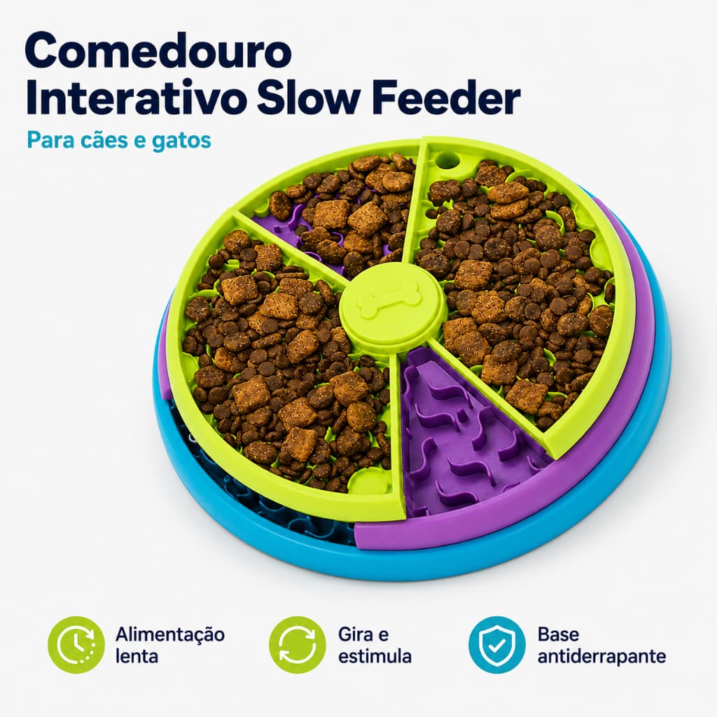 Comedouro Interativo Giratório para Cães e Gatos Slow Feeder Pet Alimentação Lenta com Base Antiderrapante