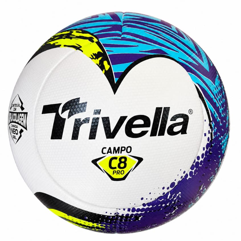 Bola Futebol Campo Trivella C8 Pro 2026 Profissional Oficial 100% PU Branco Preto Lilás Azul