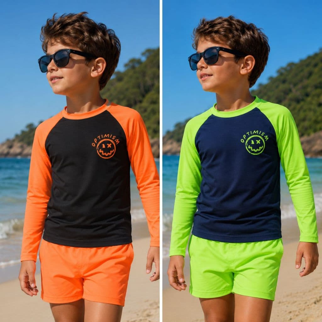 Roupa de Praia UV Pisina Infantil Menino Verão Premium | Kit Camisa Protetora Solar + Sunga | Roupa Proteção Solar