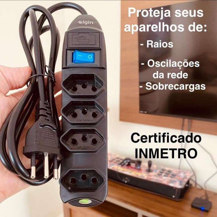 Protetor de Linha 4 Tomadas Padrão NBR Cabo 1,5m 10A Elgin