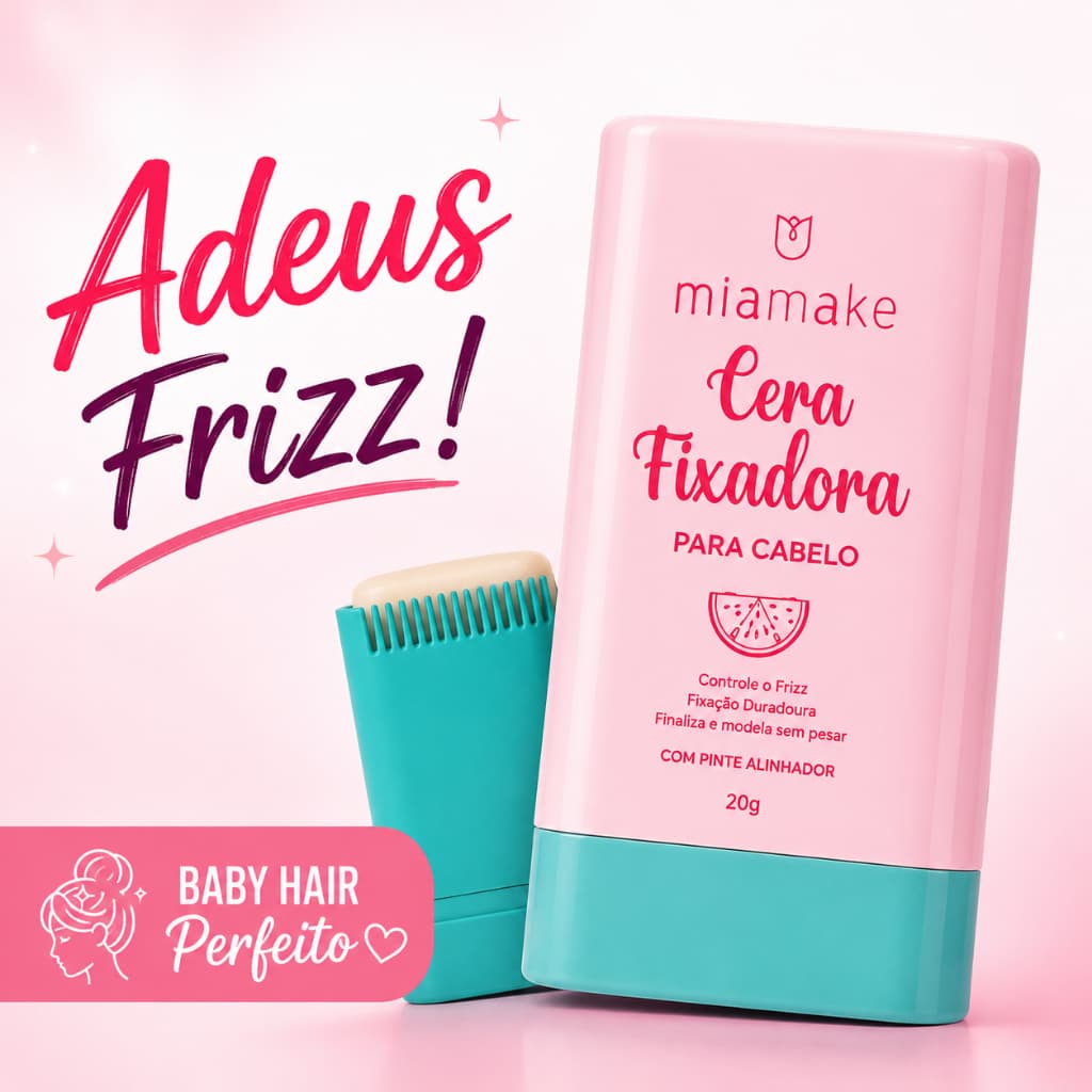 Cera Fixadora Cabelo Mia Make 20g Anti Frizz Baby Hair Pente Alinhador Fixação Forte Melancia