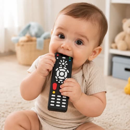 MORDEDOR DE VINIL PARA BEBÊ CONTROLE REMOTO BABY BEE LIVRE DE BPA DENTIÇÃO GENGIVA