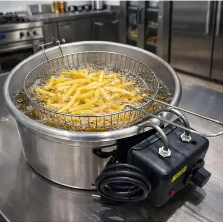 Fritadeira Elétrica Industrial 5L Inox Tacho Redonda Batata Pastel Termostato Desligamento Automático