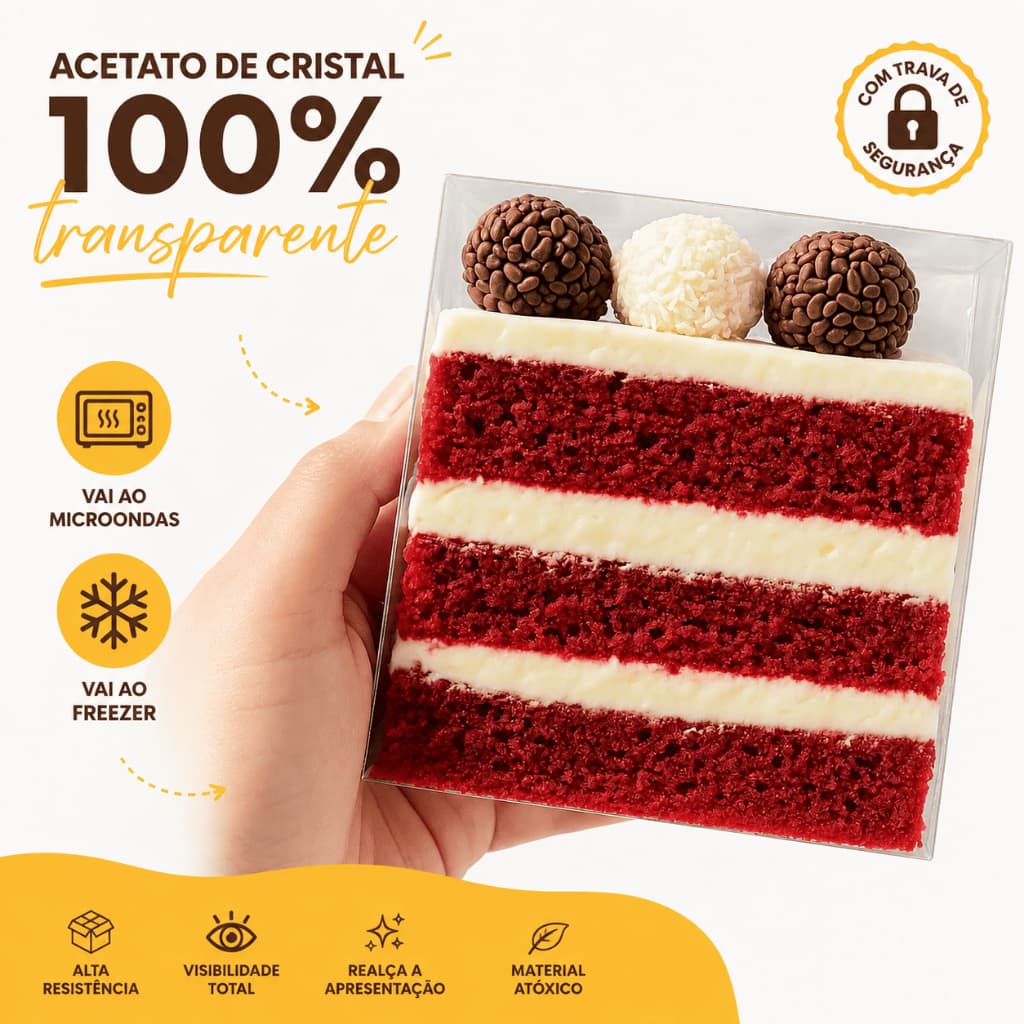 KIT Embalagem Para Fatia de Bolo com Acetato Cristal Vai ao Micro-ondas e Vai ao Freezer embalagem slice cake