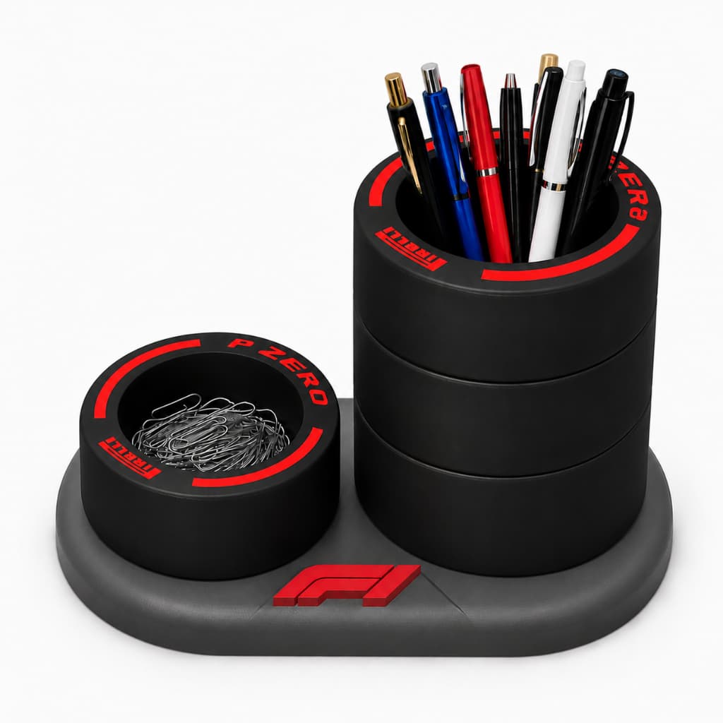 Porta Canetas Pneu F1 Organizador de Mesa 3D | Porta Lápis e Clipes | Presente para Apaixonados por Carros