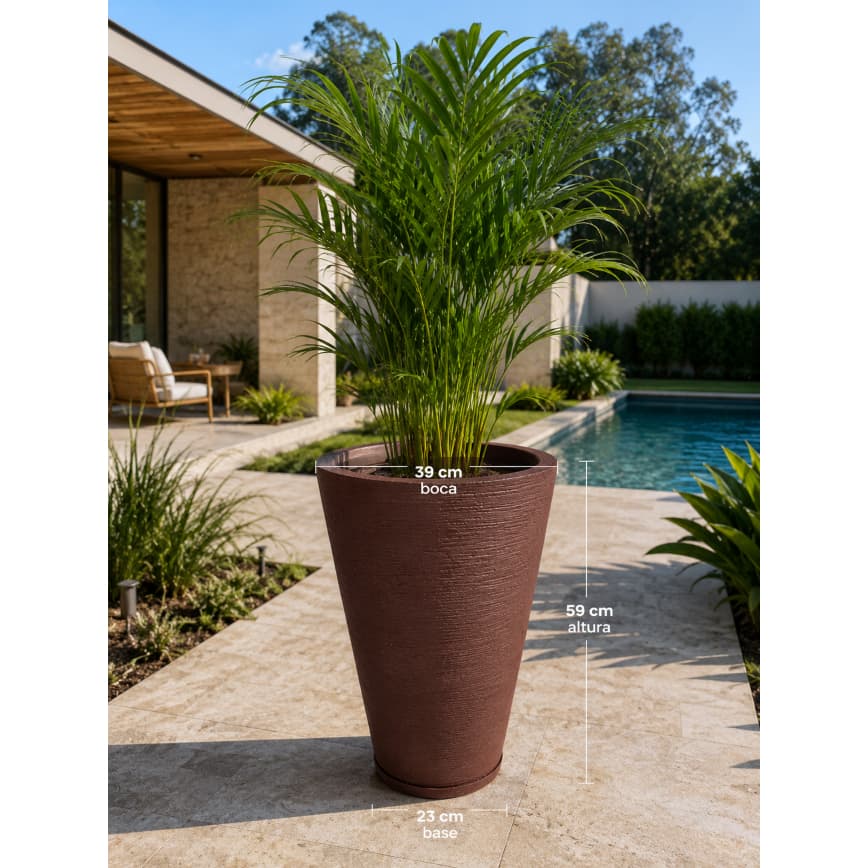 Vaso para Plantas em Polietileno com Prato Coletor - Vaso  para Jardim, Sala e Varanda- Cone Texturizado G