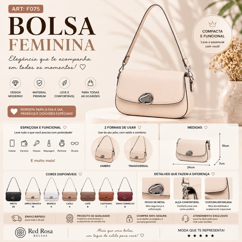 Bolsa Feminina Premium Elegante Compacta Moda Casual F075