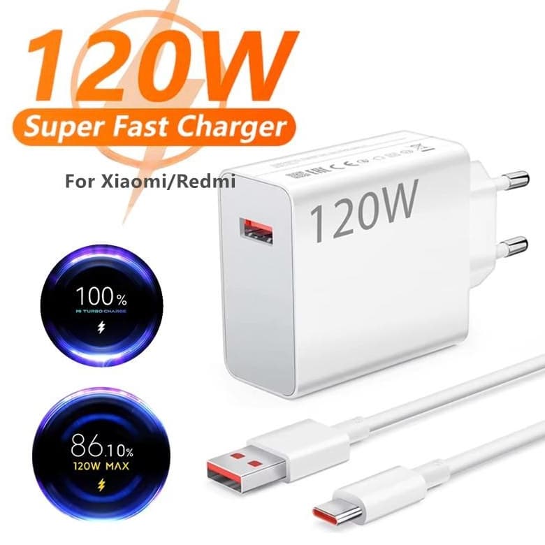 Carregador Turbo 120W Fonte e Cabo Tipo C 6A Ativa Mi Turbo Charge Compatível Com Xiaomi