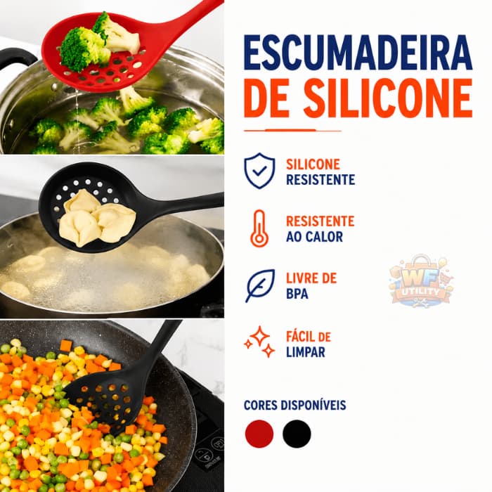 Escumadeira de Silicone Premium Resistente ao Calor | Não Risca Panelas