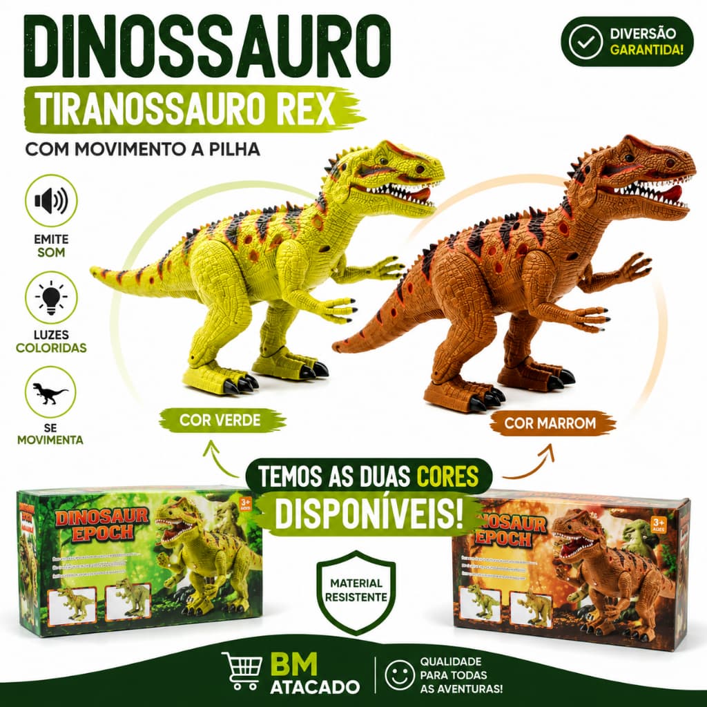 Dinossauro De Brinquedo Tiranossauro Rex C Movimento A Pilha Presente Infantil