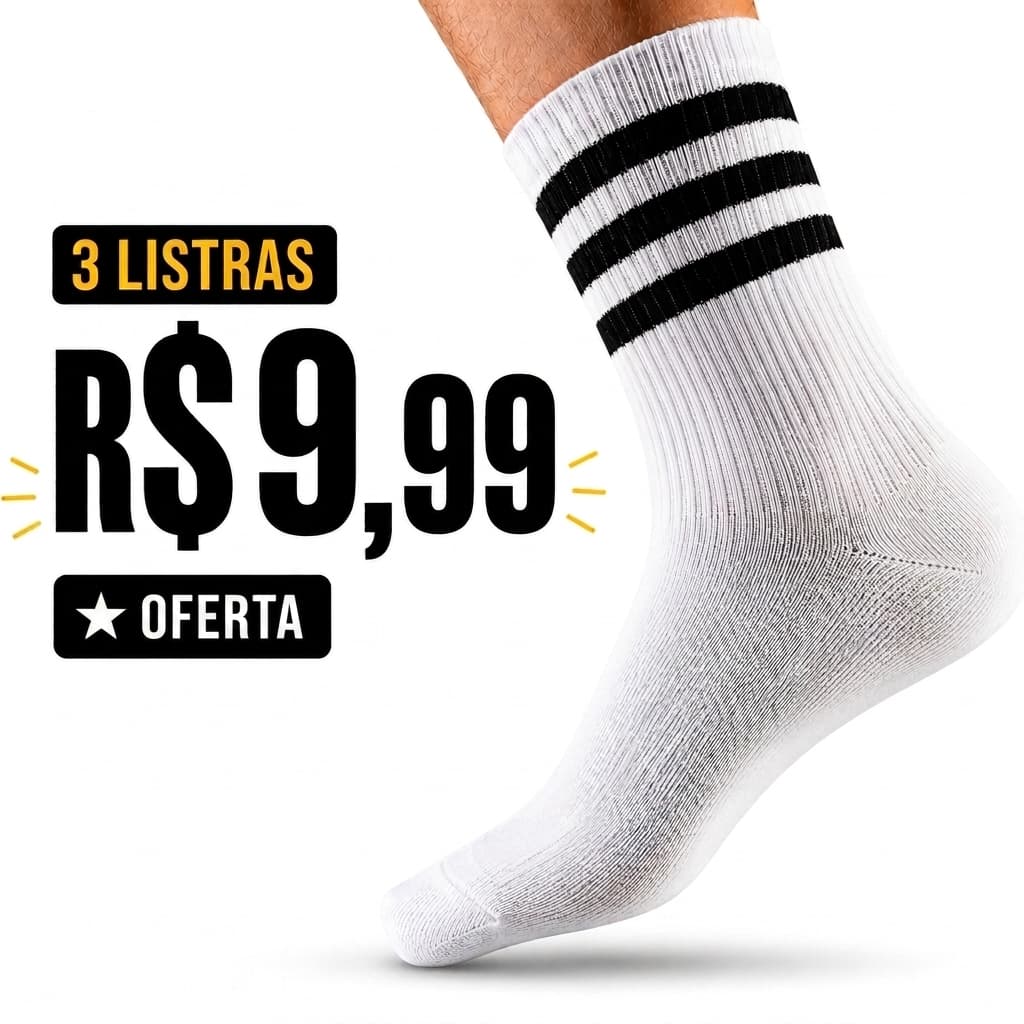Kit 1 Até 3 Pares Meias Cano Alto Feminina Três Listras