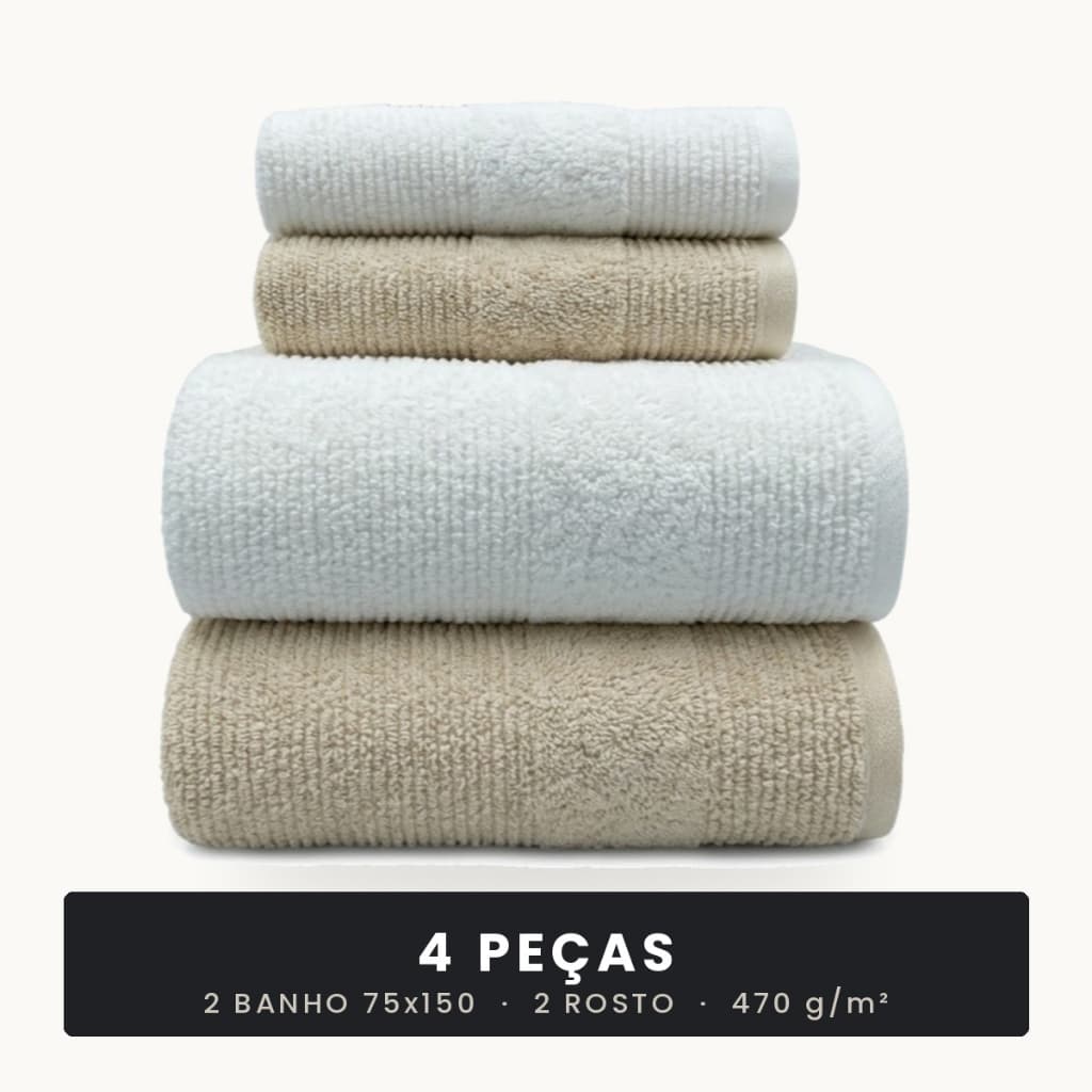 Jogo de Toalhas 4 Peças 2 Banho Banhão 75x150 + 2 Rosto 100% Algodão Felpuda Macia Absorvente Luxo