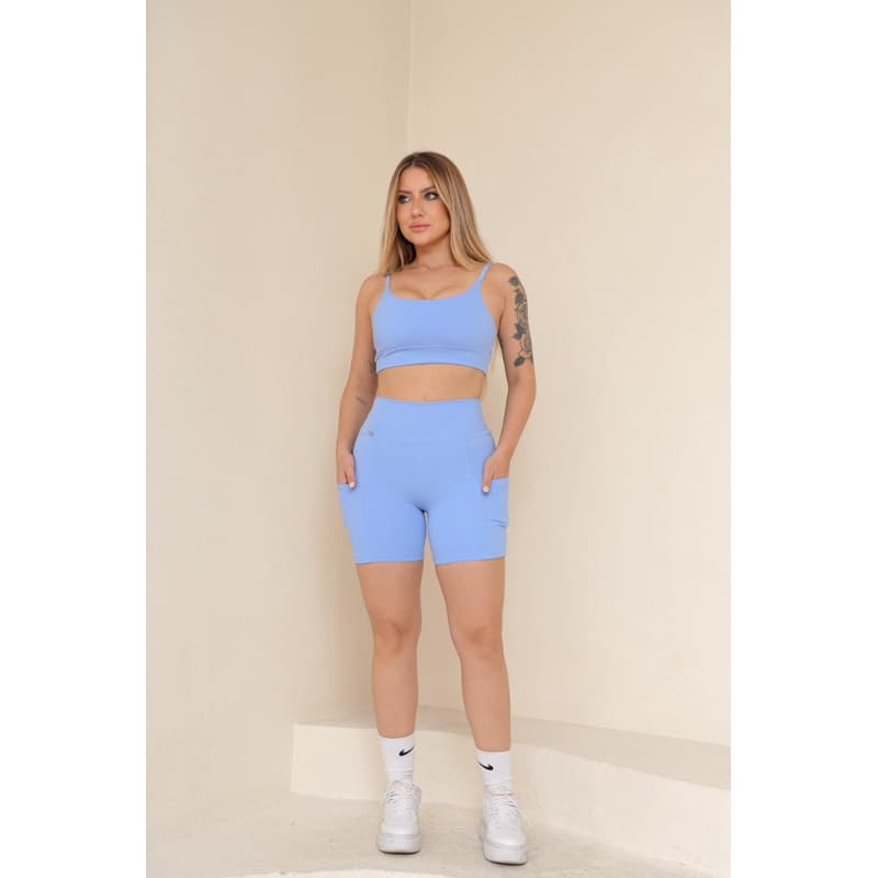 Conjunto Fitness Feminino Short com Bolso + Top | Poliamida Premium | Zero Transparência