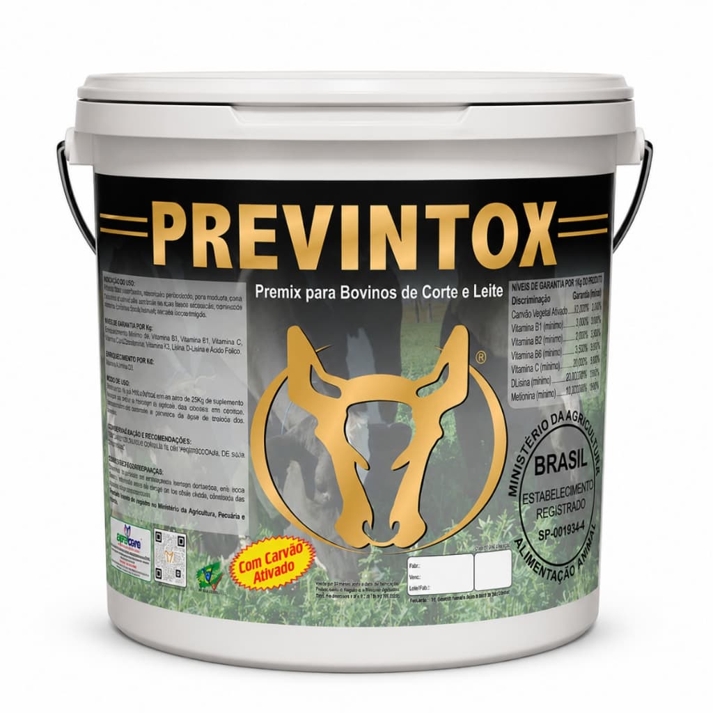PREVINTOX Agrocave Premix Bovinos Corte e Leite com Metionina Colina e Carvão Ativado 5kg 10kg 20kg