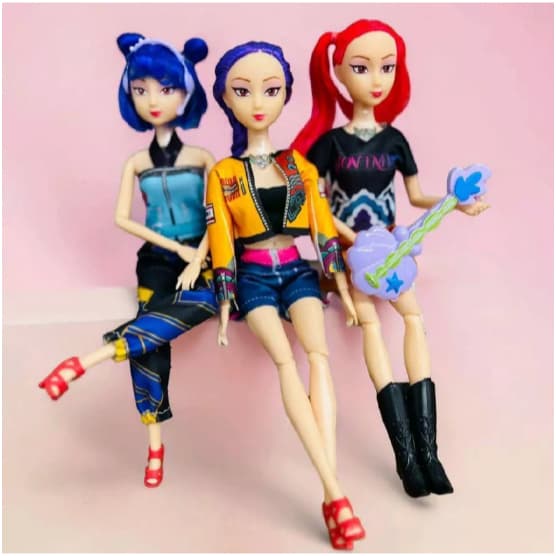 KIT C/3 Boneca Guerreiras Figura de Ação C/MUSICA e LED 30CM Enfeite Festa C/ Acessorio