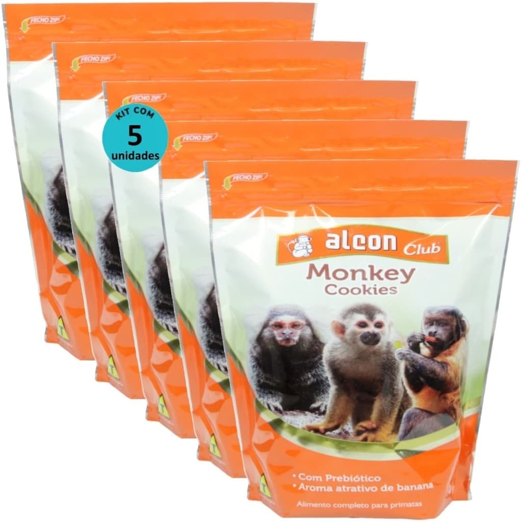 Alcon Club Monkey Cookies 450g Kit Com 5 Para Macaco-Prego, Sagui, Mico, Bugios, Macaco-De-Cheiro