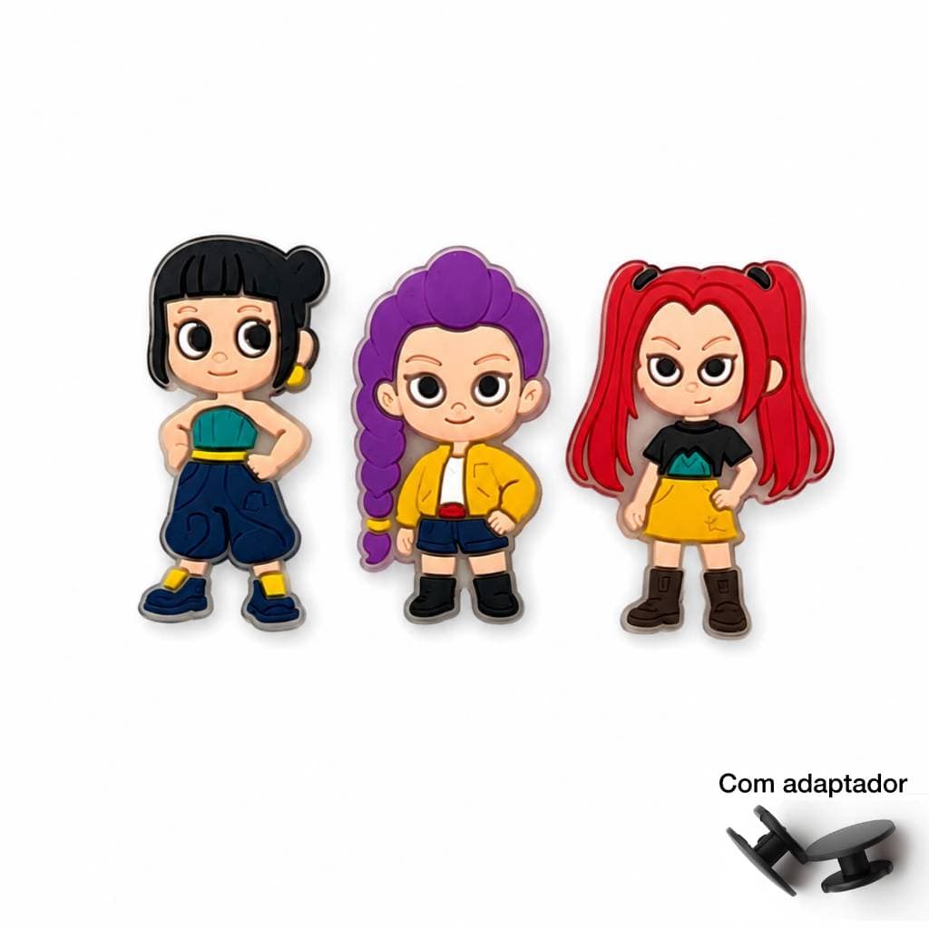 Kit 3 Pins Emborrachados Huntrix para Sapatos Guerreiras do Kpop Personalização