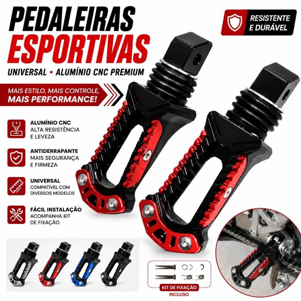Pedaleiras Moto Esportiva Universal Alumínio Antiderrapante CNC Premium (Par).