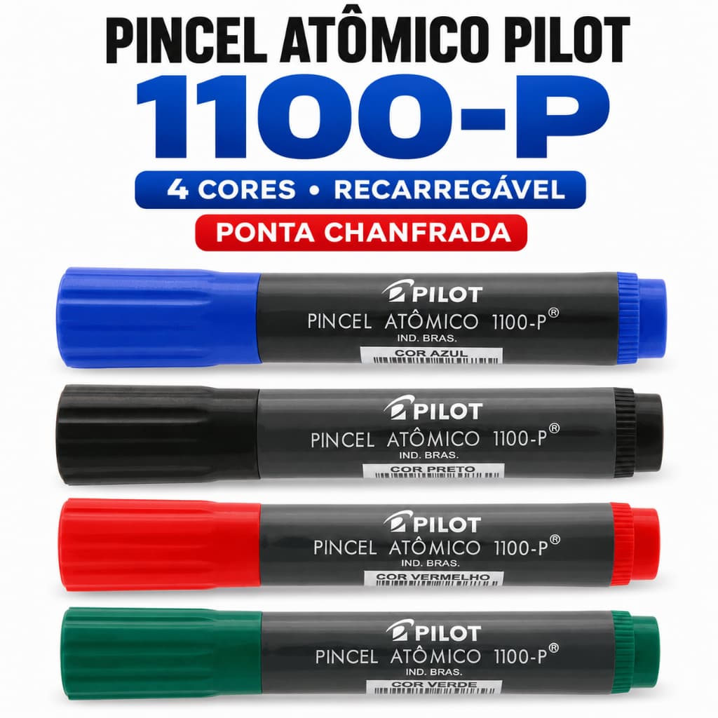 Pincel Atômico Pilot 1100-P Canetão Marcador Permanente Recarregável Ponta Chanfrada