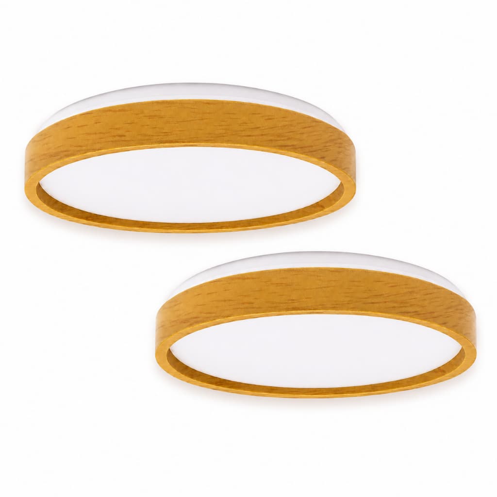 KIT 2 Plafon Luminária Essence WOOD Madeira LED 36W Multicolor 3 em 1 Bivolt 34 cm Efeito Estrelado