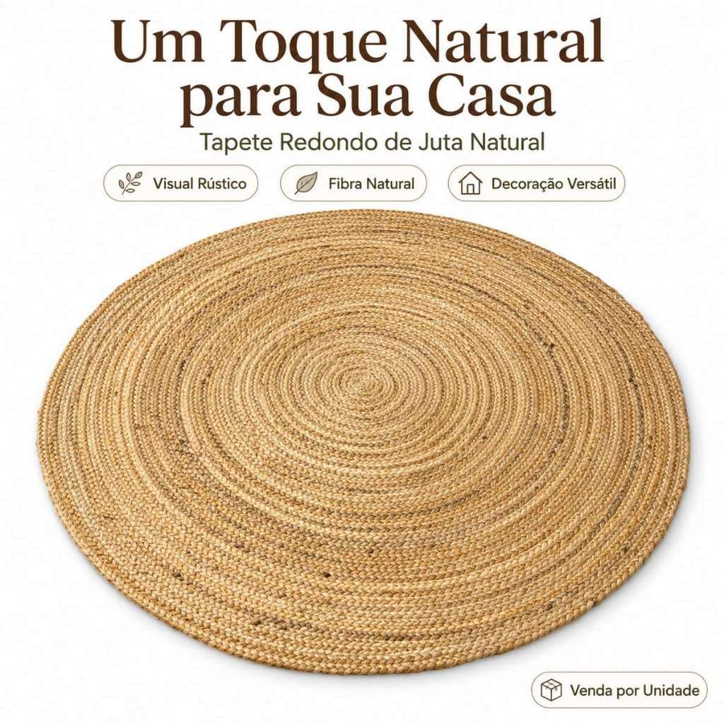 Tapete de Juta 150cm Trançado Redondo Marrom Natural Rustico