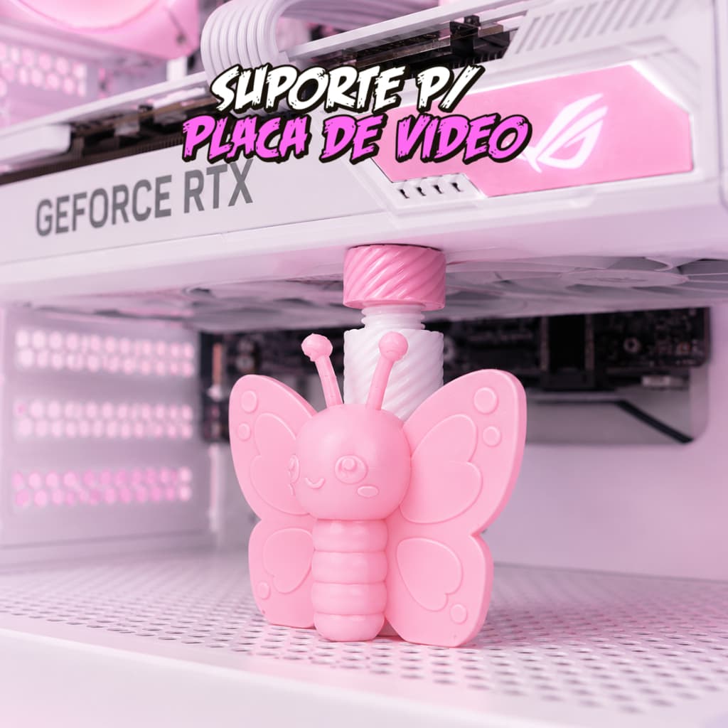 Suporte Placa de Vídeo Rosa Ajustável 6cm a 11cm | Setup Gamer Feminino