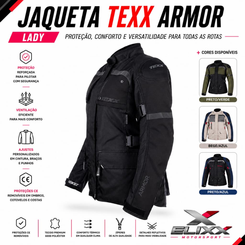 Jaqueta Feminina Texx Armor Lady Moto Motociclista Parca Original Texx