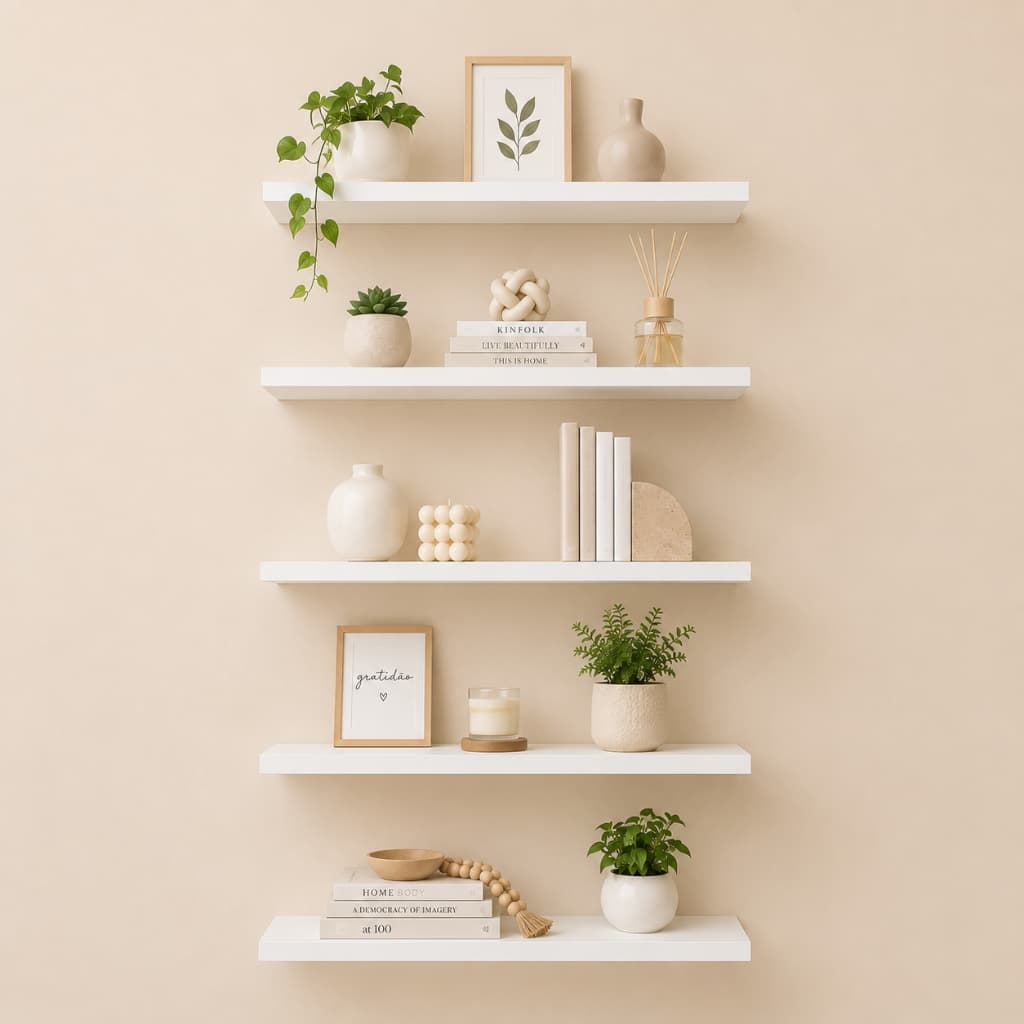 Kit 05 Prateleiras Mdf Multiuso Quadros Cozinha Nichos Livros Decoração
