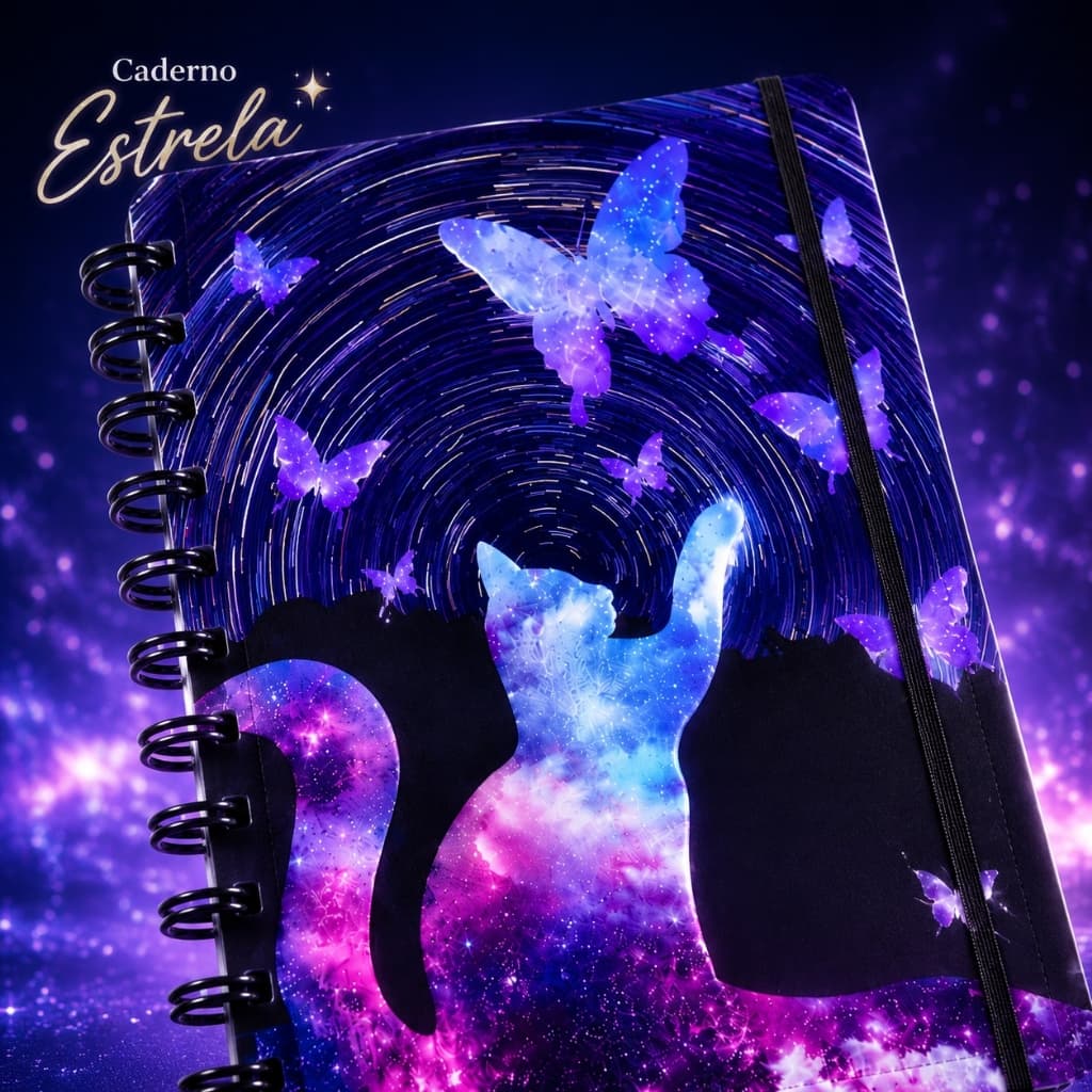 Caderno Inteligente Feminino  B5 Galaxy Estrela com Folhas Removíveis 80 Folhas Planner de Estudos