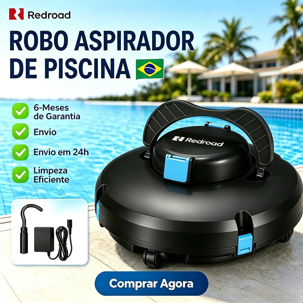 Robô sem fio para piscinas Redroad S1: autonomia prolongada de 130 minutos, limpa piscinas de até 1100 m²